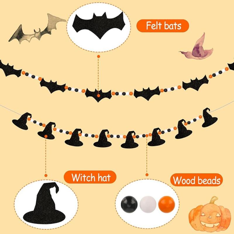 Bat & Witch Hat Design Beaded Hanging Decor, 2 Counts Halloween Party Hanging Decoration, Wall Hanging Ornaments for Home Party Decor, Fall Gifts, Halloween Decor