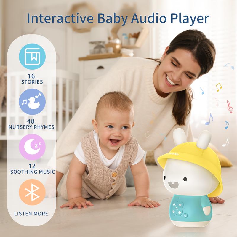 alilo Bunny Kids Music Player Storytelling Toys for Toddler Infant Baby Gift Pre-stored 16 Bedtime Stories/48 Nursery Rhymes/12 Soothing Music/White Noise, with Nightlight,Bluetooth,Record Function