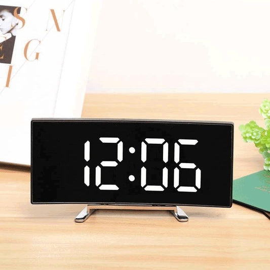 Luminous Electronic Clock, Curved Screen Design Desktop Decor Clock, USB Charging Home Digital Mirror Clock Ornament