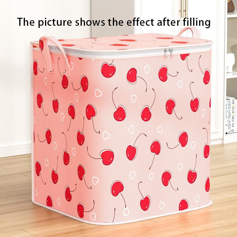 Cherry Pattern Dustproof Bedding Storage Bag, 1 Count Portable Large Capacity Non-woven Fabric Clothes Storage Bag, Household Moving Bag, Summer Gift, Cool Bedroom Accessories for Cheap, Summer Gift Ideas, Chill Room Accessories