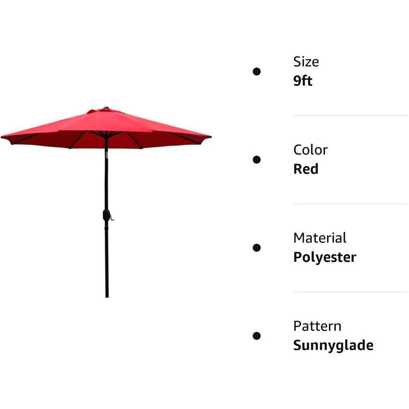 9' Patio Umbrella Outdoor Table Umbrella with 8 Sturdy Ribs (Red)