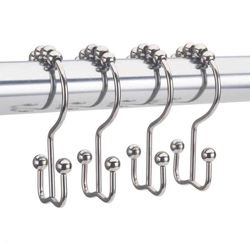 Amazer Shower Curtain Hooks, Rust-Resistant Metal Double Shower Curtain Rings for Curtain Rolling Shower Hooks, Shower Rings for Bathroom Shower Curtain Rod, Set of 12