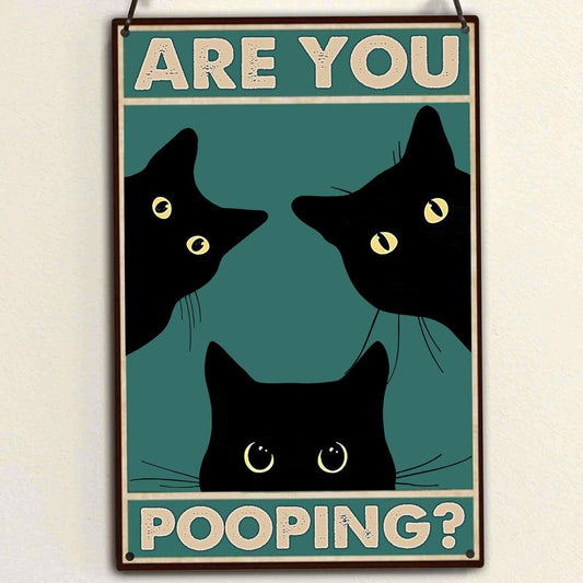 Black Cat Are You Pooping Funny Tin Signs Bathroom Wall Decor 8 x 12 Inch Aluminium Gift Poster Print