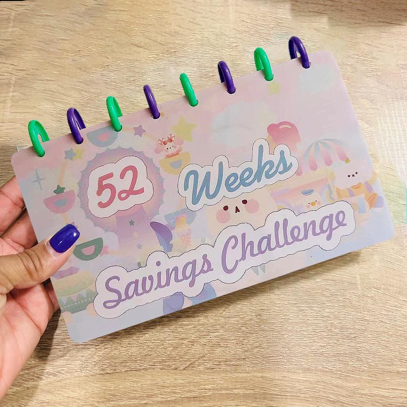 52 Weeks Saving Challenge Binder, 1 Count Reusable Budget Planner Holder, Cash Organizer for Card Budgeting & Saving Money, Cute Desk Supplies