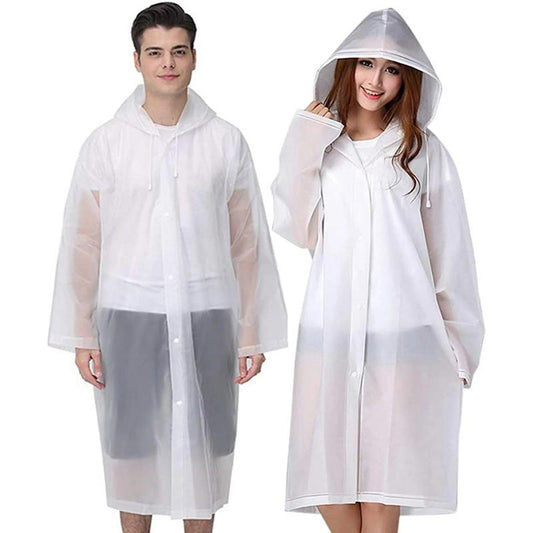 EVA Rain Ponchos for Adults Reusable, 2 Pack Raincoats Emergency for Women Men with Hood and Drawstring, White PVC Reusable Waterproof Motorbike Raincoat