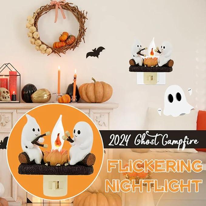 [Free Shipping to All-CD]2024 Ghost Campfire Flickering Night Light,3D Spooky Fire Marshmallow Night Light,LED Faux Campfire Lamp Plug into Wall,Funny Halloween Gifts,Halloween Nightlight Indoor Decoration,Girl-only Room Decorations,Gift for Your Daughter