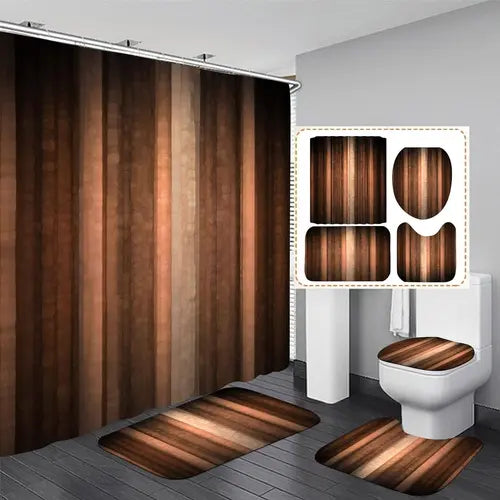 4 Pcs Orange Copper Abstract Fall Bathroom Sets with Shower Curtain and Rugs Bronze Bathroom Decor Bathroom Rugs Set Toilet Lid Cover  Waterproof