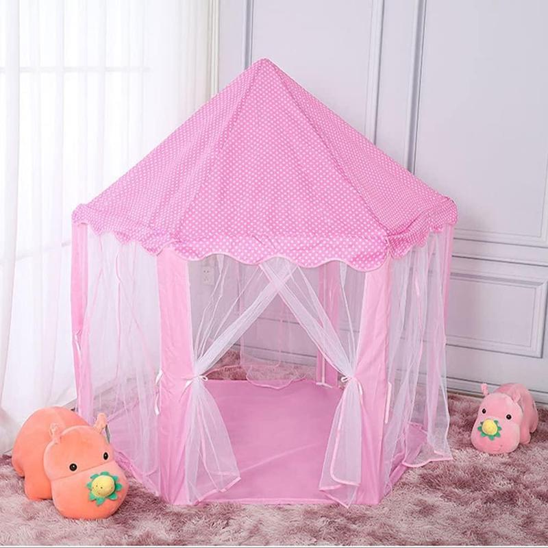 Hexagonal Play Tent, Portable Princess Castle Tent with Curtain, Large Theatre Tent for Indoor & Outdoor, Interactive Game Props