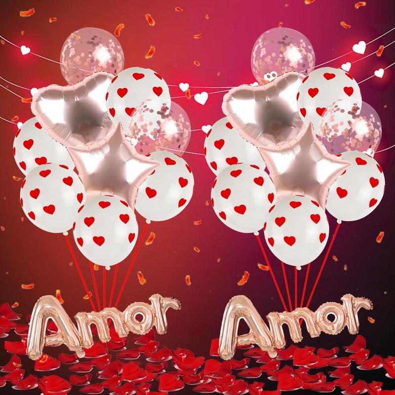 Romantic Valentine's Day Decor, 21pcs Valentine's Day Balloon Set, Letter & Heart Balloon Set, Exquisite Balloon Decoration For Weddings & Parties, Super Bowl Party Decor Supplies, Mean Girls Decorations