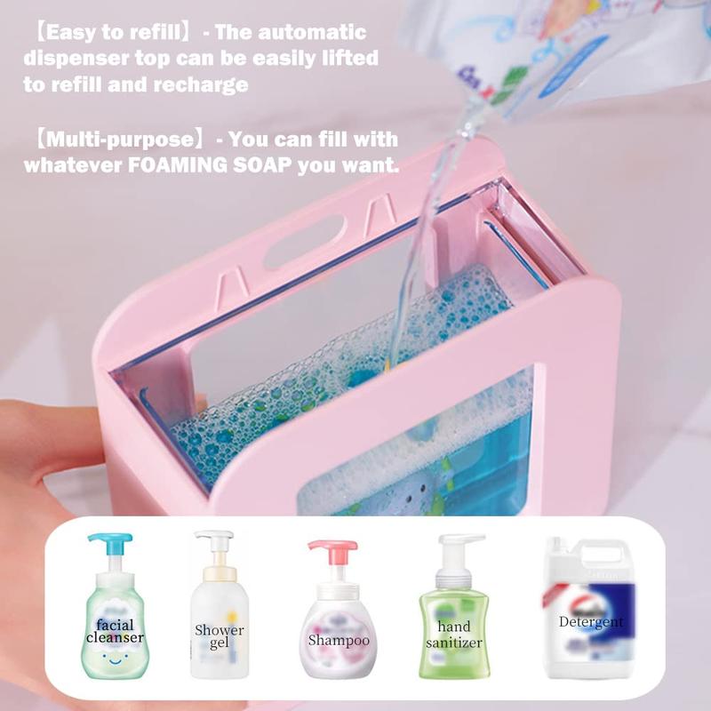 Automatic Foam Soap Dispenser, 1 Count Cute Cartoon Design Touchless Soap Dispenser, Wall Mounted Waterproof USB Rechargeable Dispenser for Bathroom Countertop, Kitchen, Office, Hotel, Preschool,?Summer Essentials