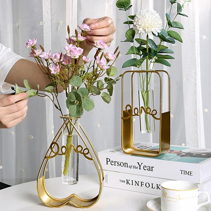 Metal Vase without Flower, Nordic Style Decorative Vase, Tube Glass Hydroponics Container, Home Decorations, Office Desk Ornaments