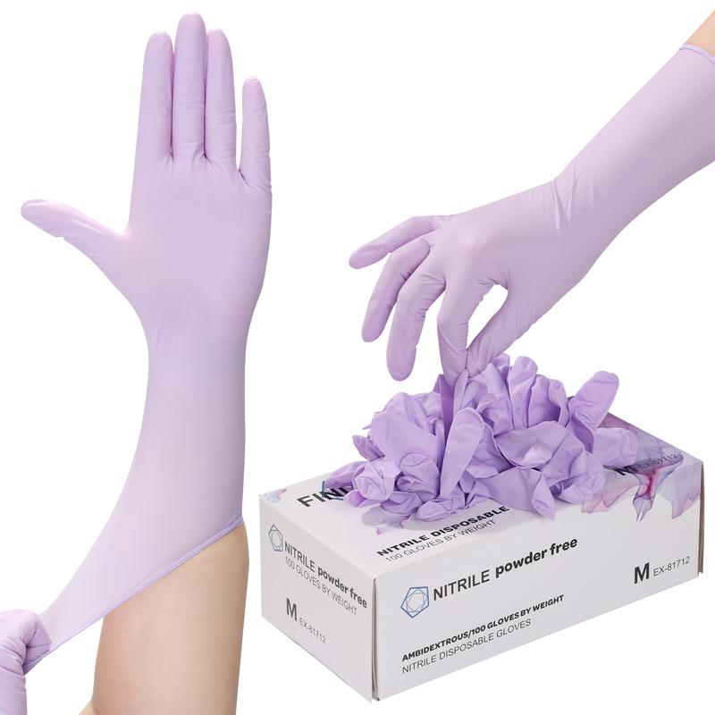 FINITEX 5 Mil Wrist Extension Disposable Nitrile Gloves Purple - 100 Pack Latex Free/Powder Free 12 Inch Cleaning Medical Exam Food Gloves, Nail Art and Hair Coloring, Cleaning, Household, Personal Care Products, Fashion, Pet Care