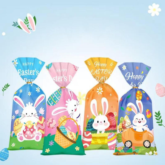 Random Color Candy Bag, 50pcs/set Cartoon Rabbit Pattern Candy Bag, Gift Packaging Supplies for Easter Basket Filler, Easter Essentials, Easter Spring Decoration