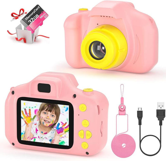 Kids Camera Toy 1080P 2 inch HD Children Digital Cameras with 32G SD Card for Girls,Boys Camera Outdoor Toy for 3-9 Year Old