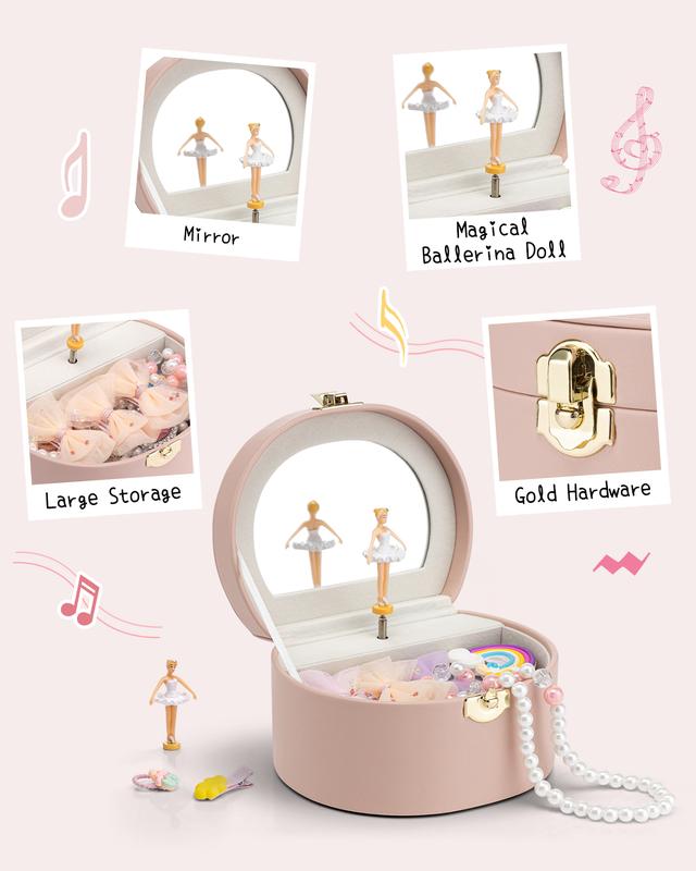 VLANDO Musical Jewelry Box for Girls, Gifts for children, Small Kid Music Box with Ballerina for Birthday Bedroom Decor, Gifts for Girls Kids