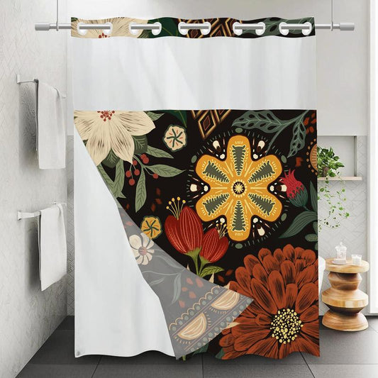 Vintage Floral Pattern Shower Curtain, Waterproof Shower Curtain, Durable Bathroom Supplies for Home Use