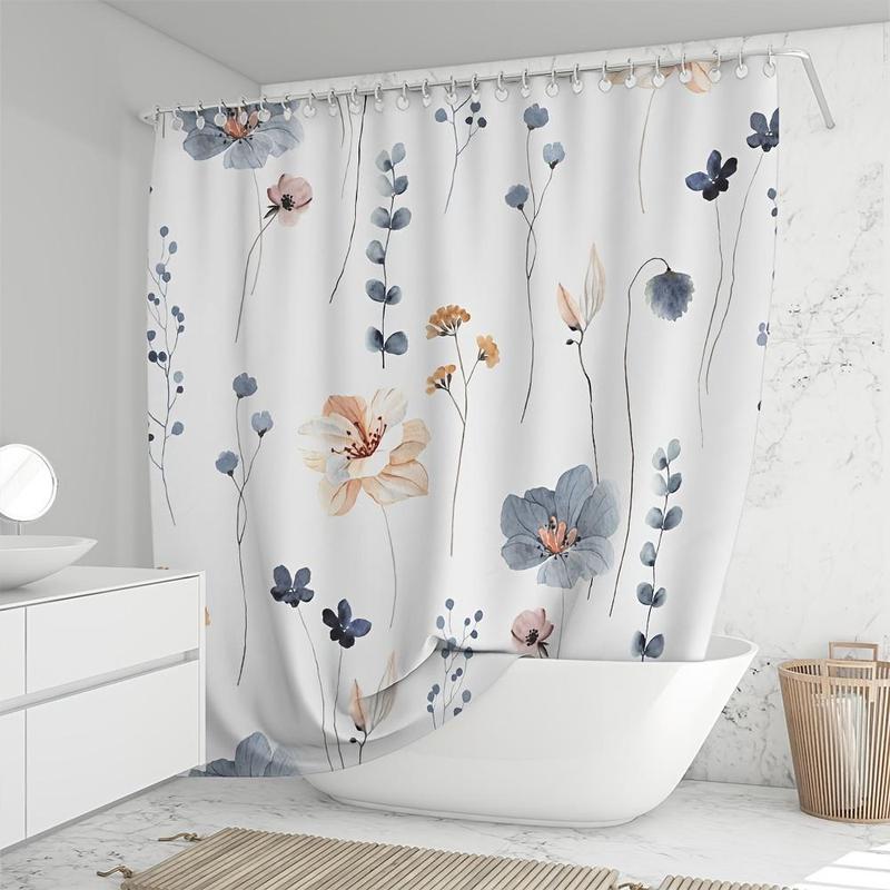 Floral Pattern Shower Curtain, 1 Count Bathroom Shower Curtain With Hook, Bathroom Supplies