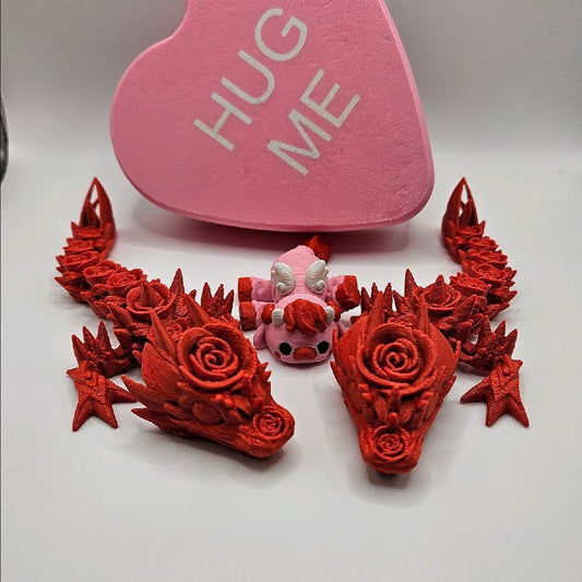 Valentine's Day Gift Box - Rose Dragon Tadlings with Cupid Cow, Baby Rose Dragon with Cupid Cow, Rose Turtles with Cupid Cow, or Collection of 4 Themed Minis - Plastic