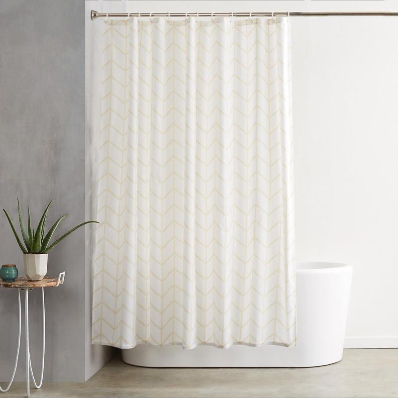 Water Resistent Fabric Shower Curtain with Grommets and Hooks, Machine Washable, Natural Herringbone,72'' X 72''