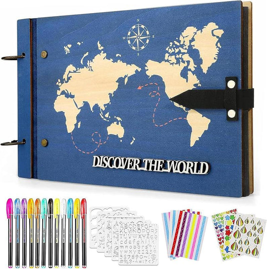 Wooden Photo Album With Accessories World Map Travel Journal Scrapbook Our Adventure Book Accessories for Couples Gift Ideas 2024 Trending and viral products Decor Stickers