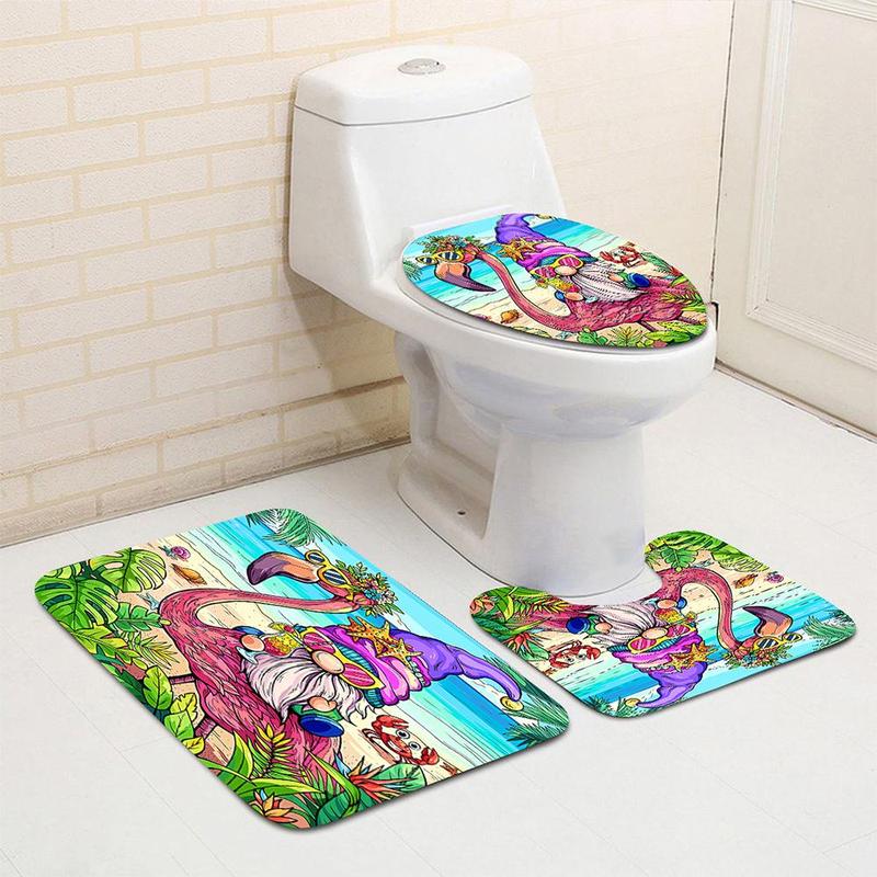 Animal Pattern Bathroom Set, Including 1pc Shower Curtain, 1pc U-shaped Toilet Mat, 1pc Bath Mat, 1pc Toilet Lid Cover, Home Bathroom Decoration Supplies