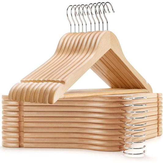 Wooden Coat Hangers 20 Pack, Natural Wood Suit Hangers with Non Slip Pant Bar, Clothes Hangers for Shirts, Jackets, Dress, Pant (Natural, 20),Practical Gift Organiser Hanging