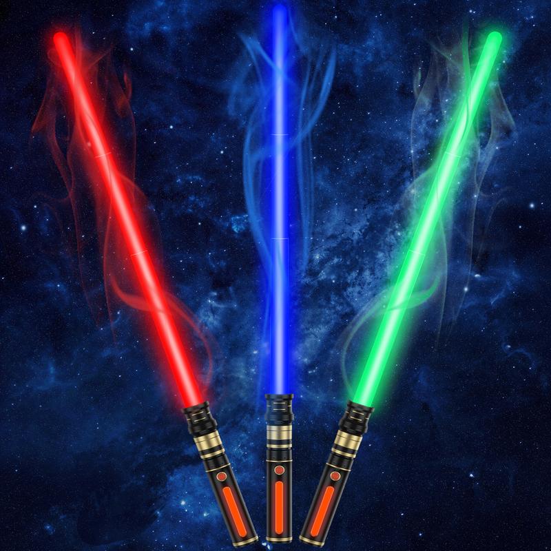 Light up Sabers for Kids, 3 Packs 3 Colors Light Sword with FX Sound (Motion Sensitive) and Glowing Handle, Expandable Light Sabers Set for Halloween Xmas Children's Day Gifts