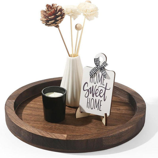 Wooden Candle Holder, 1 Count Vintage Round Wooden Candle Tray, Centerpiece for Coffee Table, Home Decor, without Candle & Ornaments