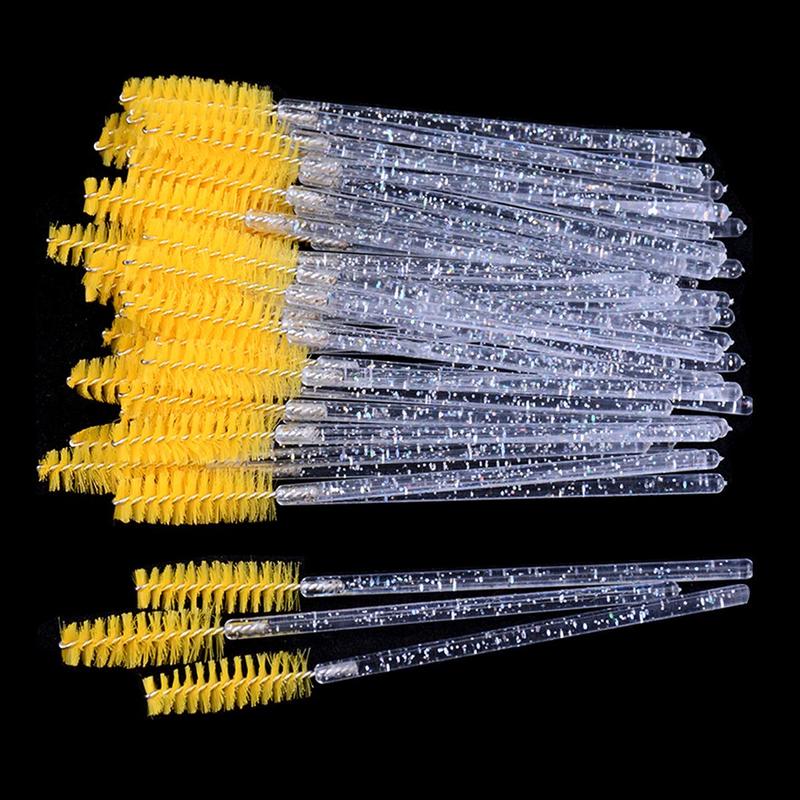 Summer Disposable Crystal Eyelash Brushes, 50pcs/set?Travel Eye Makeup Tools, Lash Brush, Shining Handle Eyelash Spoolie Brush