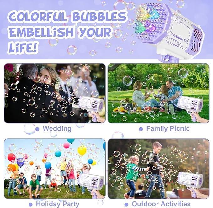 Bubble Machine, Bazooka Bubble Machine, Bubble Machine with Bubble Solution, 69 Holes Bubble Bazooka Machine Outdoor Summer Toy Gifts Party Favors for Kids Purple Bubble Maker Blowers