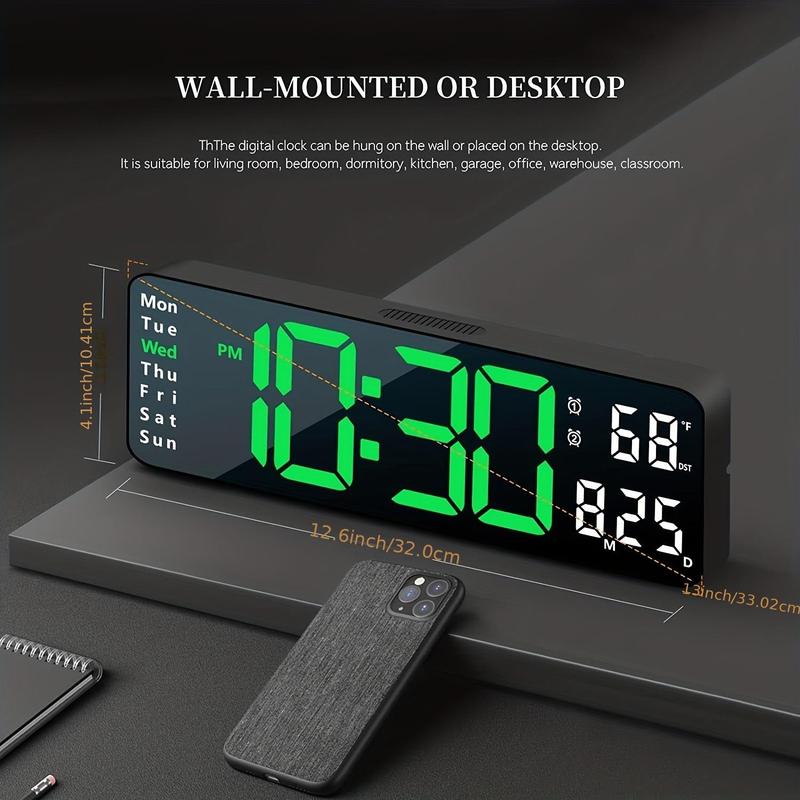 Large Screen Digital Clock, Rechargeable Multifuncitonal Digital Clock with Temperature Date Week Display, Countdown Digital Timer Room Accessories, Halloween Gifts