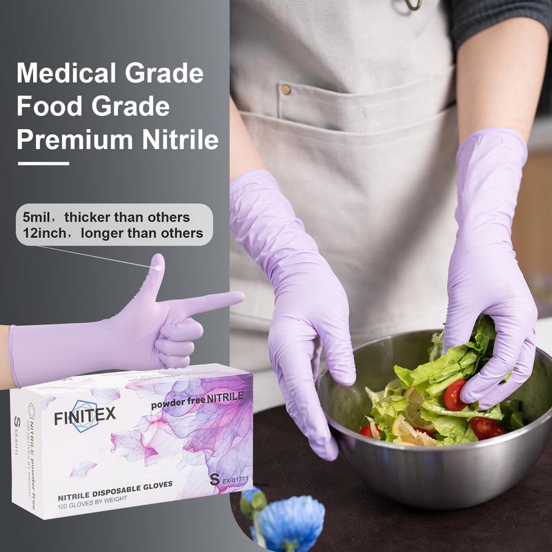 FINITEX 5 Mil Wrist Extension Disposable Nitrile Gloves Purple - 100 Pack Latex Free/Powder Free 12 Inch Cleaning Medical Exam Food Gloves, Nail Art and Hair Coloring, Cleaning, Household, Personal Care Products, Fashion, Pet Care