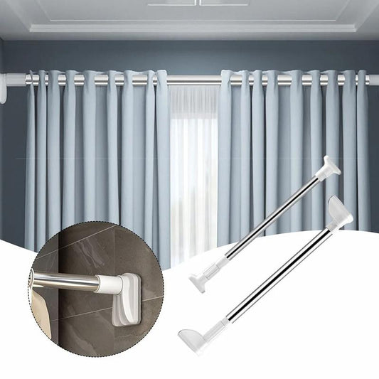 Shower Curtain Rodcurtain Rodclothes Drying Pole Wardrobe Hanging Rod, Drill-Free Adjustable Rod, 25MM Pipe Diameter No Punching Thickened Stainless Steel Telescopic Pole.