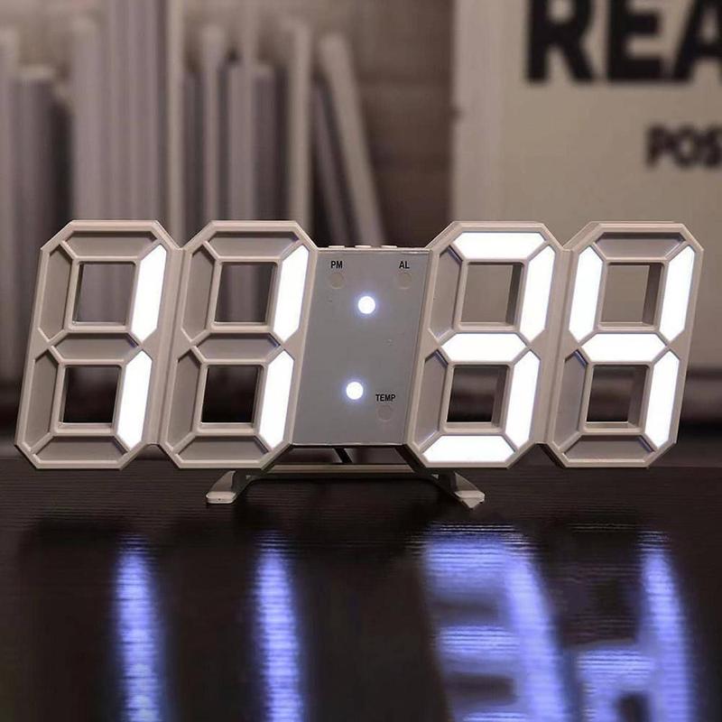 LED Digital Alarm Clock, 3D Wall Clock, Desk Clock, Auto Dimming Silent Snooze USB Powered Nightlight Clock, Home Decor