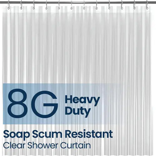 Bathroom Shower Curtain - Waterproof Plastic Shower Curtain Premium PEVA Non-Toxic with Rust Proof Grommets Clear 8G Heavy Duty Bathroom Accessories 72x72