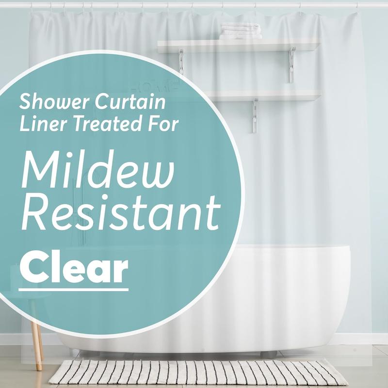 Shower Curtain Liner - 72 x 72 PEVA Heavy Duty Shower Curtain with Rustproof Metal Grommet and 3 Magnetic Weights - Odor Free and Compatible with Standard Showers, Clear