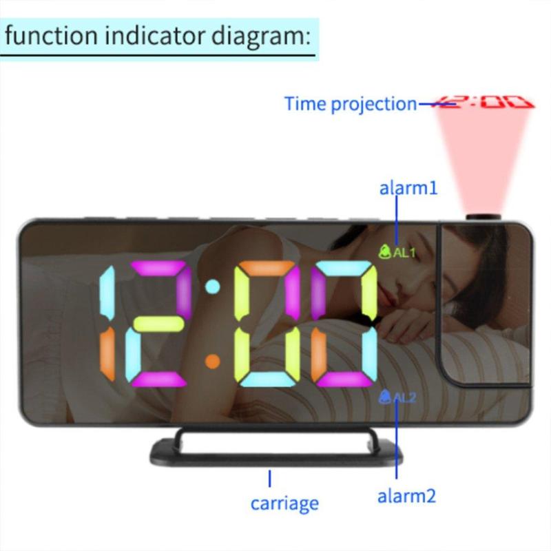 RGB?Mirror Projection Clock, USB Powered Creative Six Levels Of Brightness Adjustable Digital Alarm Clock, Automatic Photosensitive Function Alarm Clock with RGB?Screen for Home Bedroom