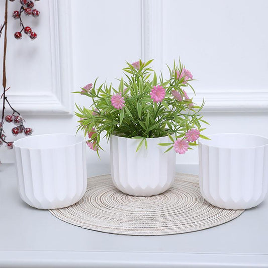 Solid Color Vertical Striped Pattern Round Vase, 3pcs Household Decorative Plant Pot For Home Living Room Bedroom (Plant Not Included)