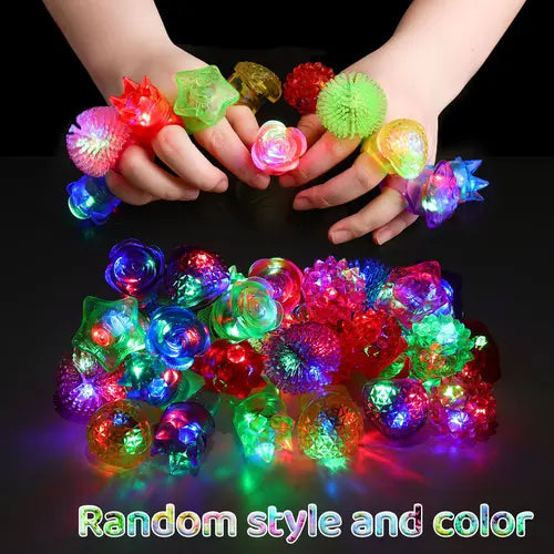 30 PCS LED Light Up  Bumpy Rings - Colorful Flashing Bumpy Jelly Rings - Glow Up Party Favors/Supplies- Neon Rave Soft Rubber Toys for Events Christmas, Halloween, Thanksgiving Gift,Prizes Box Toys For Birthday Treasure Box Prizes