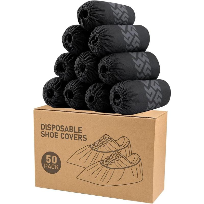 Shoe Booties Disposable Non Slip,Recyclable Shoe Covers Disposable Non Slip for Indoors, Fits Up To 11 US Men and 13 US Women Size,Recyclable Non-Woven Fabric (Black Set of 50)