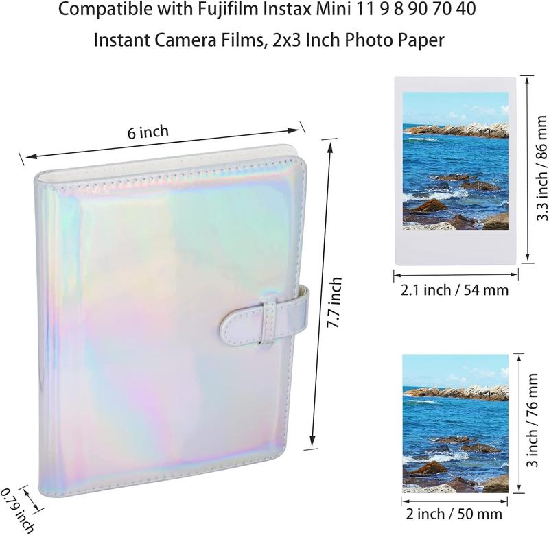 128 Pockets Photo Album Compatible with Fujifilm Instax Mini 12 11 9 8 90 70 40 Instant Camera Films and 2x3 Inch Photo Paper (Bright Silvery)