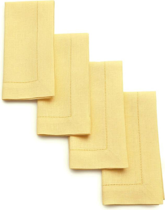 Solino Home Linen Napkins Set of 4 - 100% Pure Linen Yellow Cloth Napkins 20 x 20 Inch - Classic Hemstitch Dinner Napkins for Summer Cutlery Tableware European