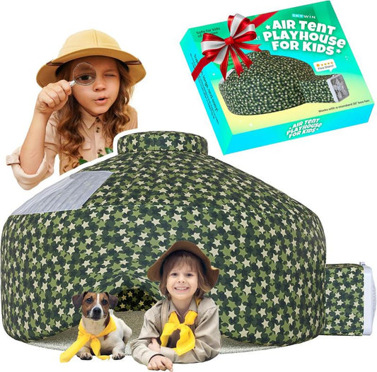 Skywin Air Tent Fort Playhouse for Kids - Inflatable Kids Fort Sets Up and Stores Away in Seconds (Fan NOT Included) (Camo)