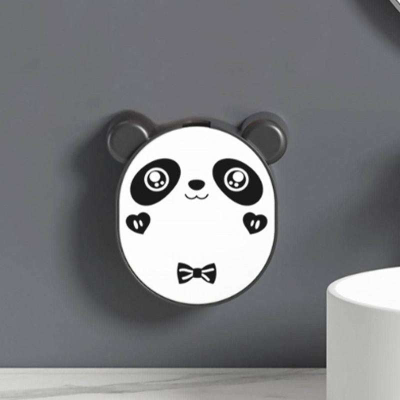 Multi-function Flip Top Cute Panda Design Soap Box (1 Piece), Punch-free Wall Mounted Panda Toilet Paper Roll Holder, Roll Paper Rack for Toilet & Bathroom