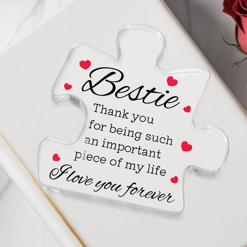 Puzzle Design Acrylic Plaque, 1 Count Thank You Gift for Bestie, Best Heartwarming Gift for Bestie, Desk Decoration Plaque