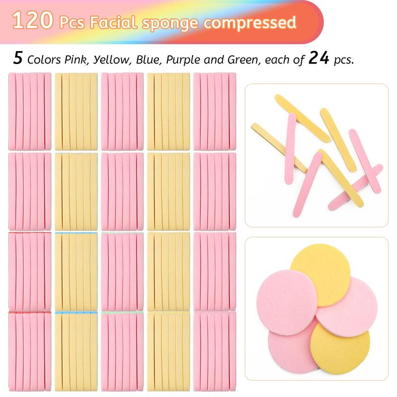 120P Facial Sponge Compressed, Face Cleansing Sponge Estheticians Compressed Makeup Facial Sponge Round Wash Face Sponges for Women Compress Exfoliating Removal Sponge (Pink) (Yellow) (Pink+yellow)