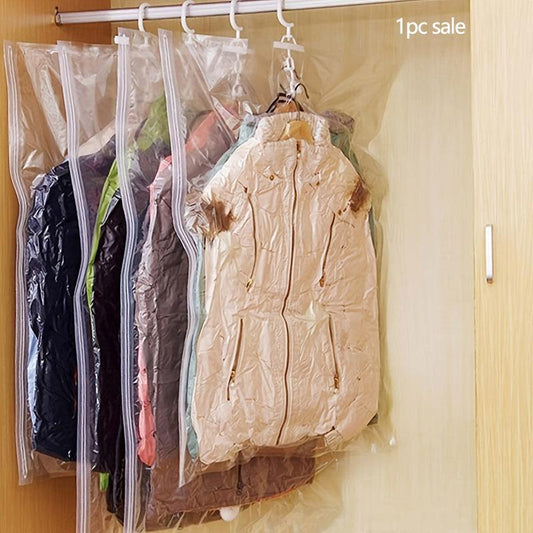 Clear Clothes Hanging Storage Bag, Vacuum Compression Storage Bag without Air Pump, Foldable Dustproof Storage Bag for Clothes, Closet Organizers