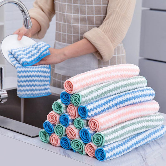 5Pcs Kitchen Cleaning Rag Coral Fleece Dish Washing Cloth Super Absorbent Scouring Pad Dry And Wet Kitchen Cleaning Towels