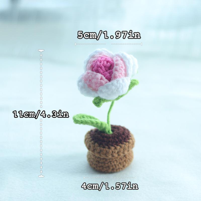 Crochet Flower Pot, 1 Count Cute Mini Crochet Flower Pot Ornament, Creative Flower for Home Decor, Desktop Decoration for Living Room Bedroom Office