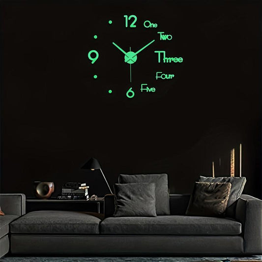 Creative DIY Luminous Wall-mounted Clock, 1 Count Luminous 3D Frameless Wall Clock Stickers, DIY Wall Decor for Home Office